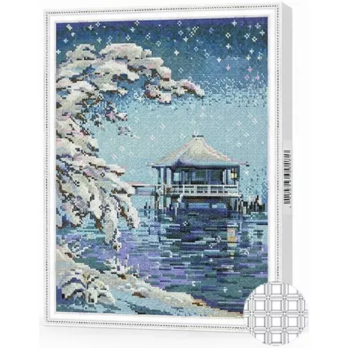 cumpără Tablou pe numere Art Gallery QB203968 Mozaic cu diamante patrate 40x50cm Casuta pe lac iarna în Chișinău 