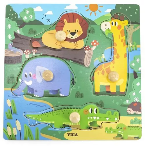купить Головоломка Viga 44593 Puzzle din lemn cu buton Animale sălbatice в Кишинёве 