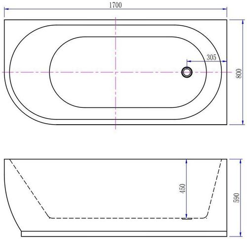 купить Ванна Aifol Rato 1700x800 правая акрил асимметричная в Кишинёве 