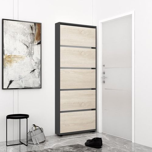 купить Полка для обуви Mobildor-Lux Leo Slim 100x16x203H cm Anthracite/Sonoma в Кишинёве 