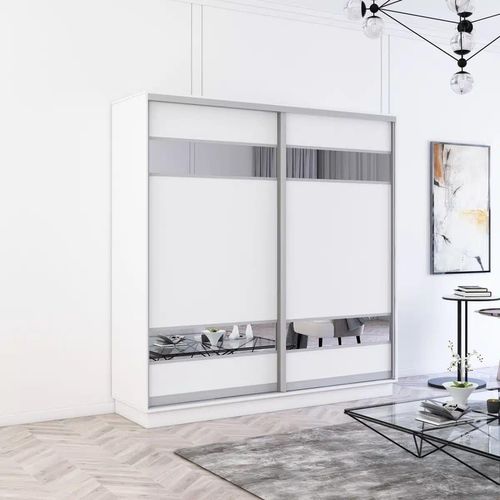 купить Шкаф Mobildor-Lux Fox uși glisante din PAL cu elemente din oglindă (190x60x240H cm) Alb в Кишинёве 