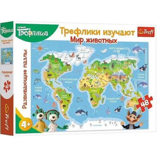 cumpără Puzzle Trefl 15580 Puzzles 48 Educational - Trefliks get to know the animals of the world (Ru) în Chișinău 