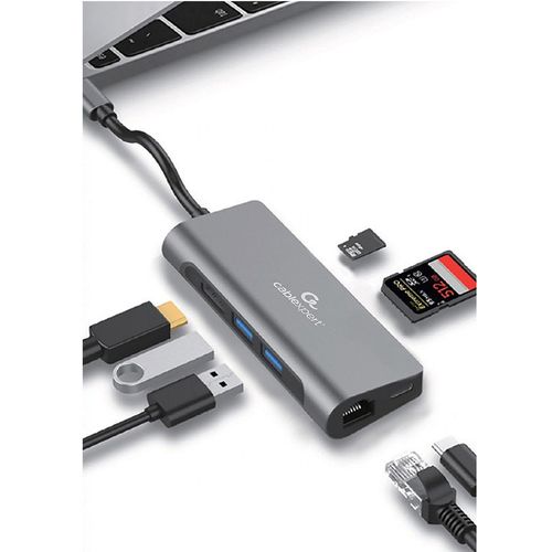 cumpără Gembird  A-CM-COMBO5-01, USB Type-C 5-in-1 multi-port adapter (Hub + HDMI + PD + card reader + LAN),  2-port USB hub, 4K HDMI, Gigabit LAN port, card reader and USB Type-C PD charge support în Chișinău 