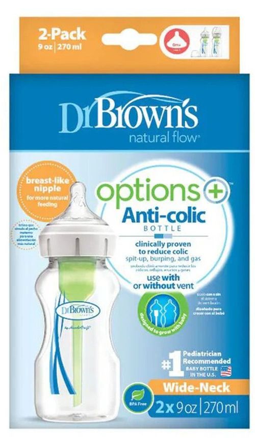 купить Поильник Dr. Brown's 072239318195 Set 2 biberoane cu gat larg Options+, 270ml в Кишинёве 