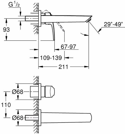 купить Смеситель для умывальника Grohe Eurosmart OHM lavoar de perete 29338003 в Кишинёве 