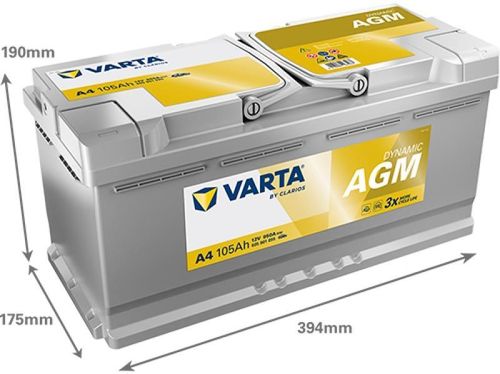 купить Автомобильный аккумулятор Varta 105AH 950A(EN) клемы 0 (393x175x190) S6 015 AGM (605901095K262) в Кишинёве 