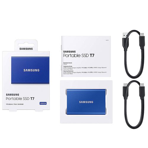 cumpără 1TB Samsung Portable SSD T7 MU-PC1T0H/WW External SSD, Blue, Read 1050 MB/s, Write 1000 MB/s, Shock Resistance, USB 3.2 Gen.2 (SSD extern/внешний SSD) XMAS în Chișinău 