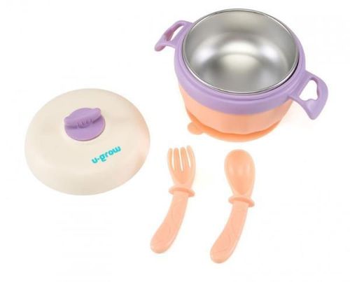 купить Посуда для кормления U-Grow UG-235PP Bol termic cu linguriță și furculiță, mov в Кишинёве 