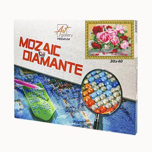 купить Картина по номерам Art Gallery GB79178 Mozaic cu diamante 30x40cm Buchet de bujori rosii si roz в Кишинёве 