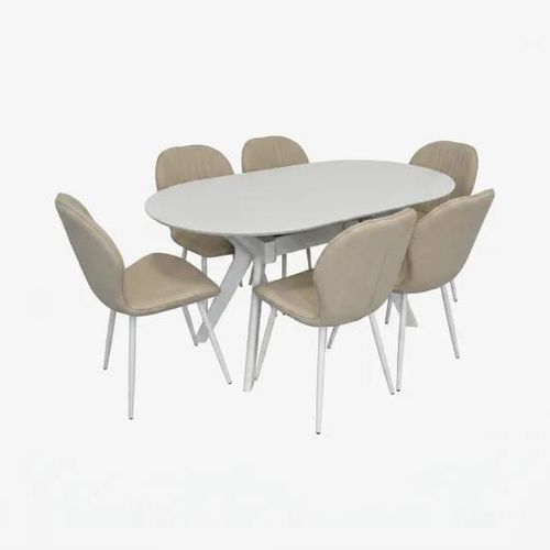 купить Комплект стол и стулья Evelin di Costacurta стол Raffles Oval White + 6 стульев YTC-064Wh Bjorn-24 Light beige в Кишинёве 
