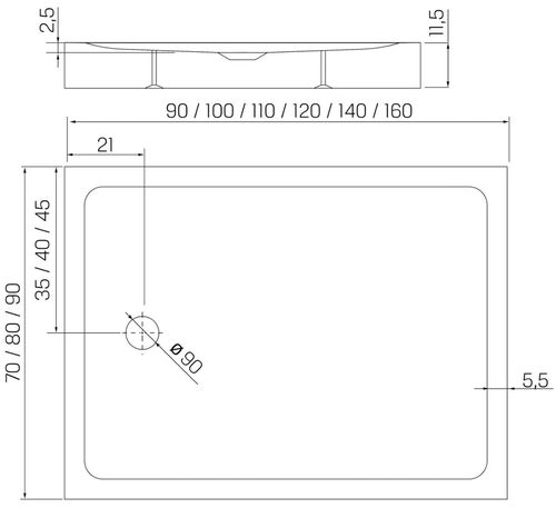 cumpără Cadița de duș New Trendy Mild Rectangular 100x80x11.5 (B-0612) în Chișinău 