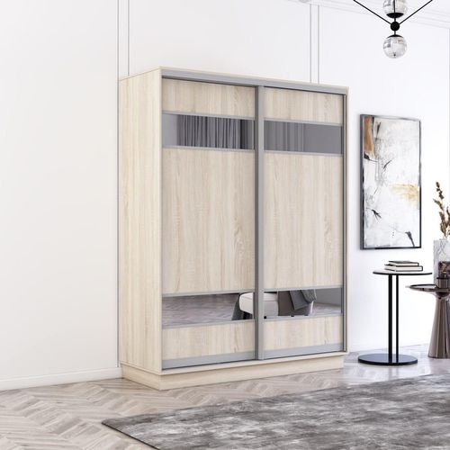 купить Шкаф Mobildor-Lux Fox uși glisante din PAL cu elemente din oglindă (160x60x220H cm) Sonoma в Кишинёве 