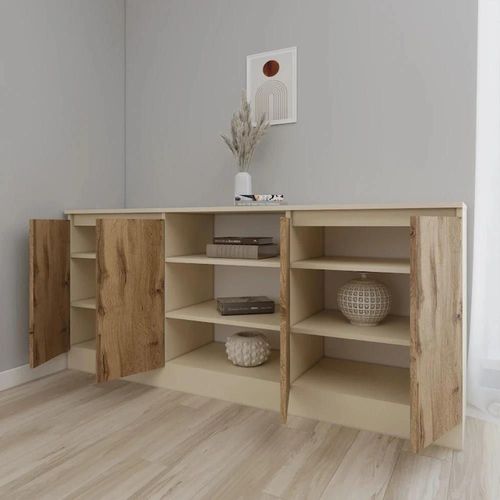 cumpără Comodă Smartex (16312) Т5 180cm Ivory+Stejar Inchis în Chișinău 
