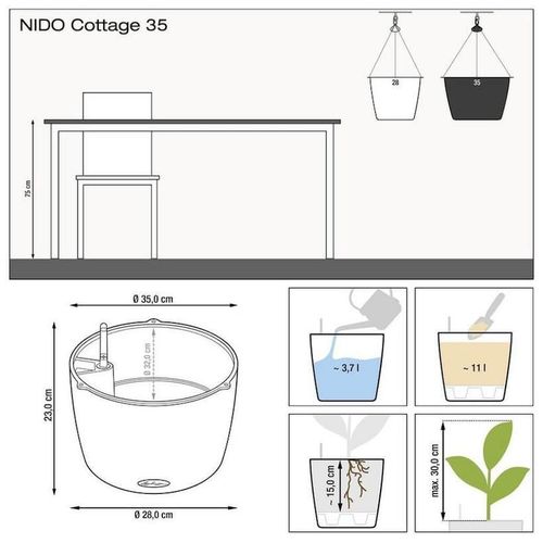 купить Цветочный горшок Lechuza Nido Cottage 35 All In One White в Кишинёве 