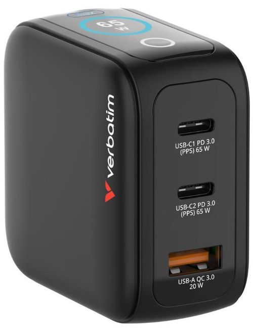 купить Зарядное устройство сетевое Verbatim VER_30238 Mini GaN Charger with Display 65W в Кишинёве 