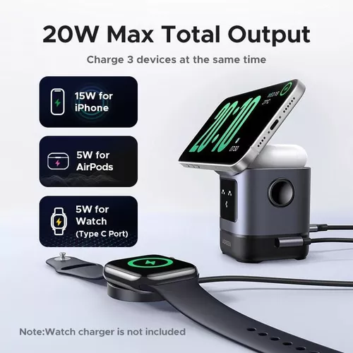 купить Зарядное устройство беспроводное Ugreen 45775 Uno Series 2-in-1 25W QI2, Black в Кишинёве 