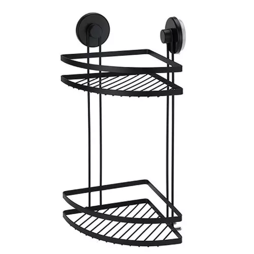 cumpără Raft de baie Holland 28942 Raft de colt cu 2 nivele pe ventuze Bathroom 25x18x37cm, negru, metal în Chișinău 