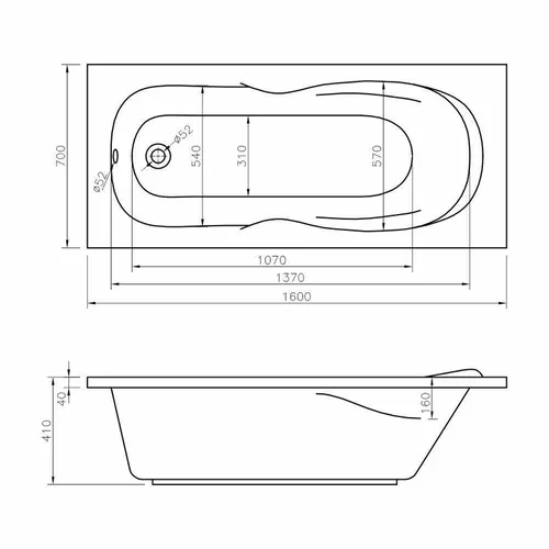 купить Ванна Bonito Home Zea 1600x700 акрил в Кишинёве 