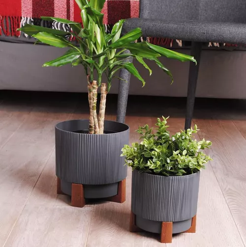 купить Цветочный горшок Aleana 128024 Oslo cu insertie si suport decorartiv d20 cm, granite в Кишинёве 