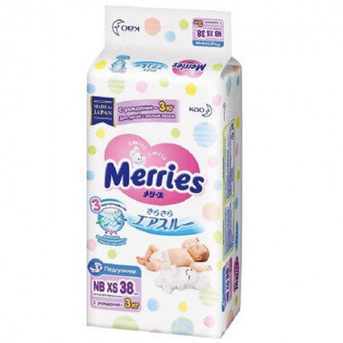 Подгузники для недоношенных малышей Merries PRENewBorn (до 3 кг) 38 шт 