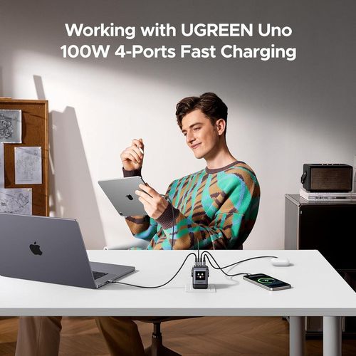 купить Зарядное устройство сетевое Ugreen 45515B Nexode Robot GaN Charger USB-A+2*USB-C 100W, Black в Кишинёве 
