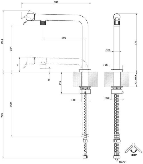 купить Смеситель кухонный Gessi 60071-707 Suggiu Black Metal Brushed PVD в Кишинёве 