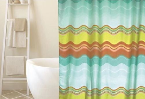 купить Занавеска для ванной MSV 40390 180x200cm волны синий-желт-кр в Кишинёве 