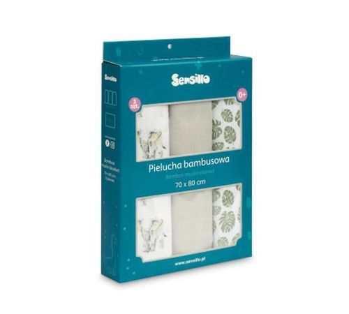 купить Аксессуар для пеленания Sensillo 0805 Набор пеленок 3шт Bamboo Elephant 70x80 (0414) в Кишинёве 