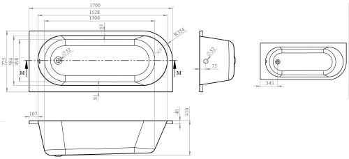 купить Ванна Bonito Home Vella 2 1700x725 правая акрил, асимметричная в Кишинёве 