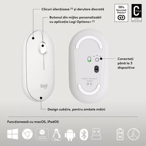 купить Клавиатура + Мышь Logitech Pebble 2 Combo White в Кишинёве 