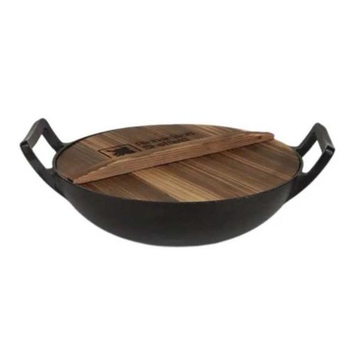 купить Казан Grill Master KZN-32CM WOK 5L din fonta, cu capac din lemn si fund plat в Кишинёве 