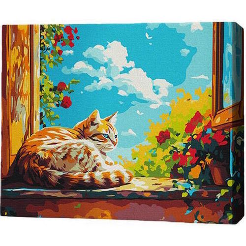 cumpără Tablou pe numere BrushMe MG0011FC 40х50cm (fără cutie) Pisică la fereastră în Chișinău 