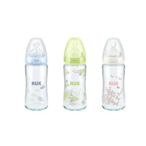 Бутылочка стеклянная NUK First Choice Temp с силиконовой соской (0-6 мес) 240 мл 