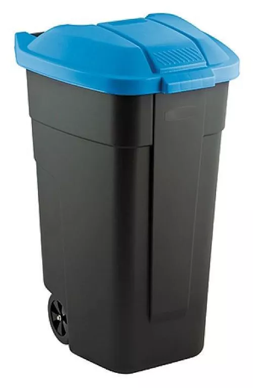 купить Урна для мусора Keter 56135 Cos pentru deseuri cu maner si roti O/W 110l, 88x52x58cm, negru/albastru в Кишинёве 