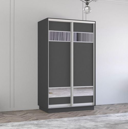 купить Шкаф Mobildor-Lux Fox uși glisante din PAL cu elemente din oglindă (140x60x200H cm) Anthracite в Кишинёве 