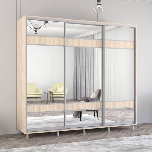 купить Шкаф Mobildor-Lux Aron uși glisante din PAL cu oglindă zebra (240x60x200H cm) Sonoma в Кишинёве 