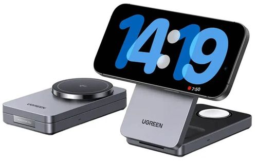 cumpără Încărcător wireless Ugreen 45025, 3-in-1 Magnetic Wireless Charger Foldable Qi2 15W, Grey în Chișinău 