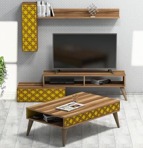купить Стенка Trendy Planeta Орех, Жёлтый (комплект мебели для гостиной) (GTR001259) в Кишинёве 
