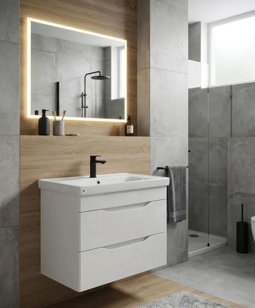 cumpără Dulap pentru lavoar Mashtab 10995 Print cu 2 sertare 80cm Alb în Chișinău 