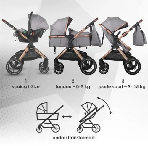 cumpără Сărucior pentru copii Coccolle Melora Moonlit Grey, 3in1 cu landou transformabil în Chișinău 