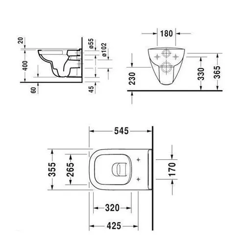 Унитаз подвесной Duravit D-CODE Rimless, 56,5*40*45см 