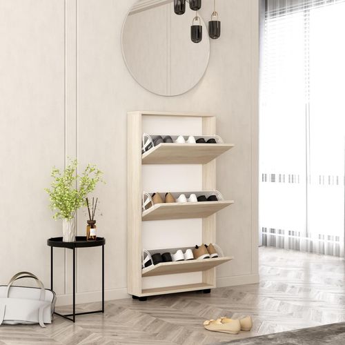 купить Полка для обуви Mobildor-Lux Leo Slim 100x16x125H cm White/Sonoma в Кишинёве 