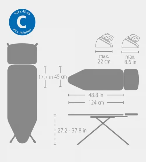 cumpără Masă de călcat Brabantia 13 47 46 C 124x45cm, Solid Steam Unit Holder, Denim Black în Chișinău 