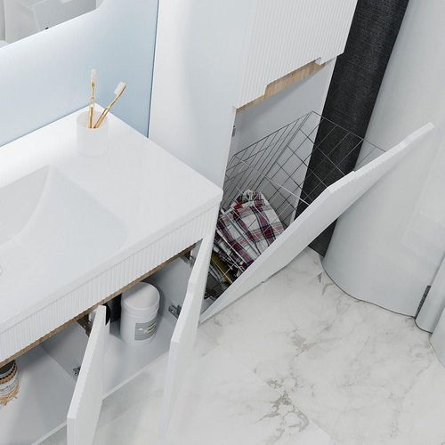 купить Шкаф-пенал Bayro Positano с корзиной 420x1900 правый, белый мат в Кишинёве 
