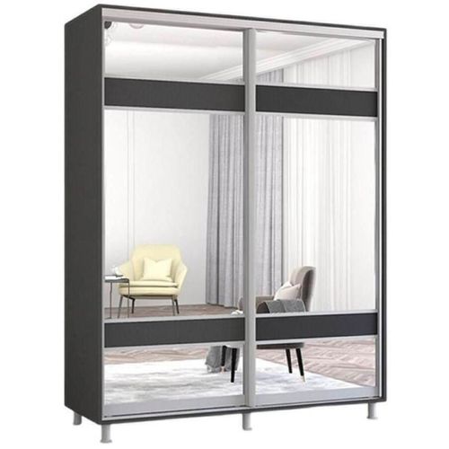 cumpără Dulap Mobildor-Lux Aron-P 1.0m-1.8m uși glisante din PAL cu oglindă zebra (170x60x200H cm) Anthracite în Chișinău 