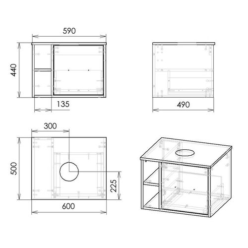 Set mobilier 60 cm Imprese VYSKOV, alb: lavoar suspendat cu blat, 1 sertar + lavoar suprapus art i11057 