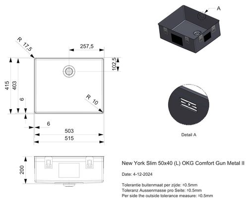 купить Мойка кухонная Reginox R39533 New York Slim 50x40 Gun Metal II в Кишинёве 
