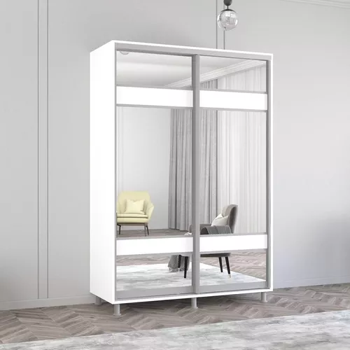 cumpără Dulap Mobildor-Lux Aron cu uși glisante cu oglindă zebra (160x60x210H cm) Alb Brilliant în Chișinău 