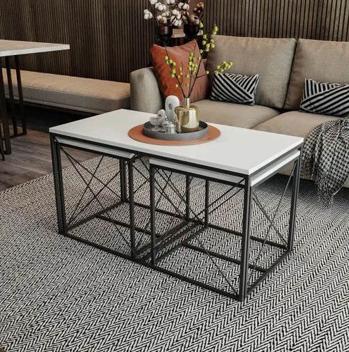 cumpără Măsuţă cafea Trendy Defne, Alb, set în Chișinău 