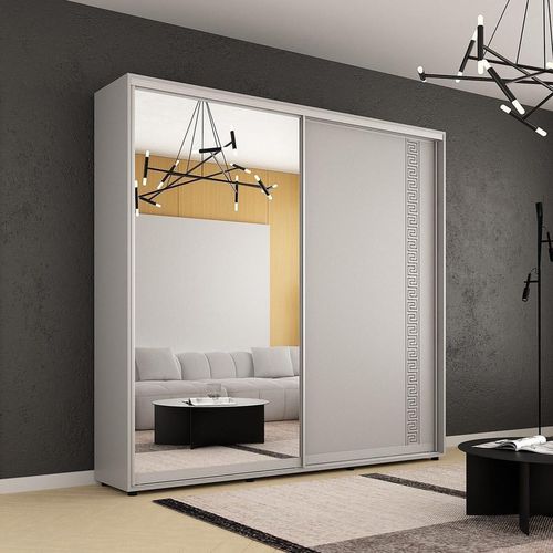 купить Шкаф Mobildor-Lux Compact uși glisante Oglindă + PAL cu ornament grecesc (230x45x220H cm) Grey в Кишинёве 